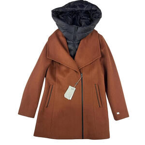 Soia & Kyo Abbi Hooded Wool Coat With Bib Orange Brown Size M